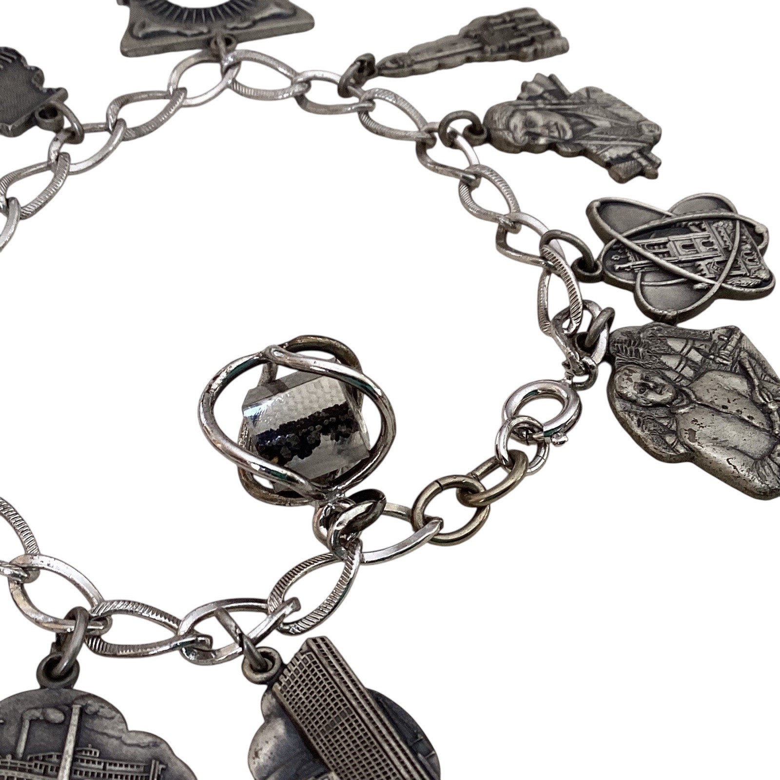 Sterling Silver Historic Illinois Charm Bracelet Lincoln Heartland Chicago 44g