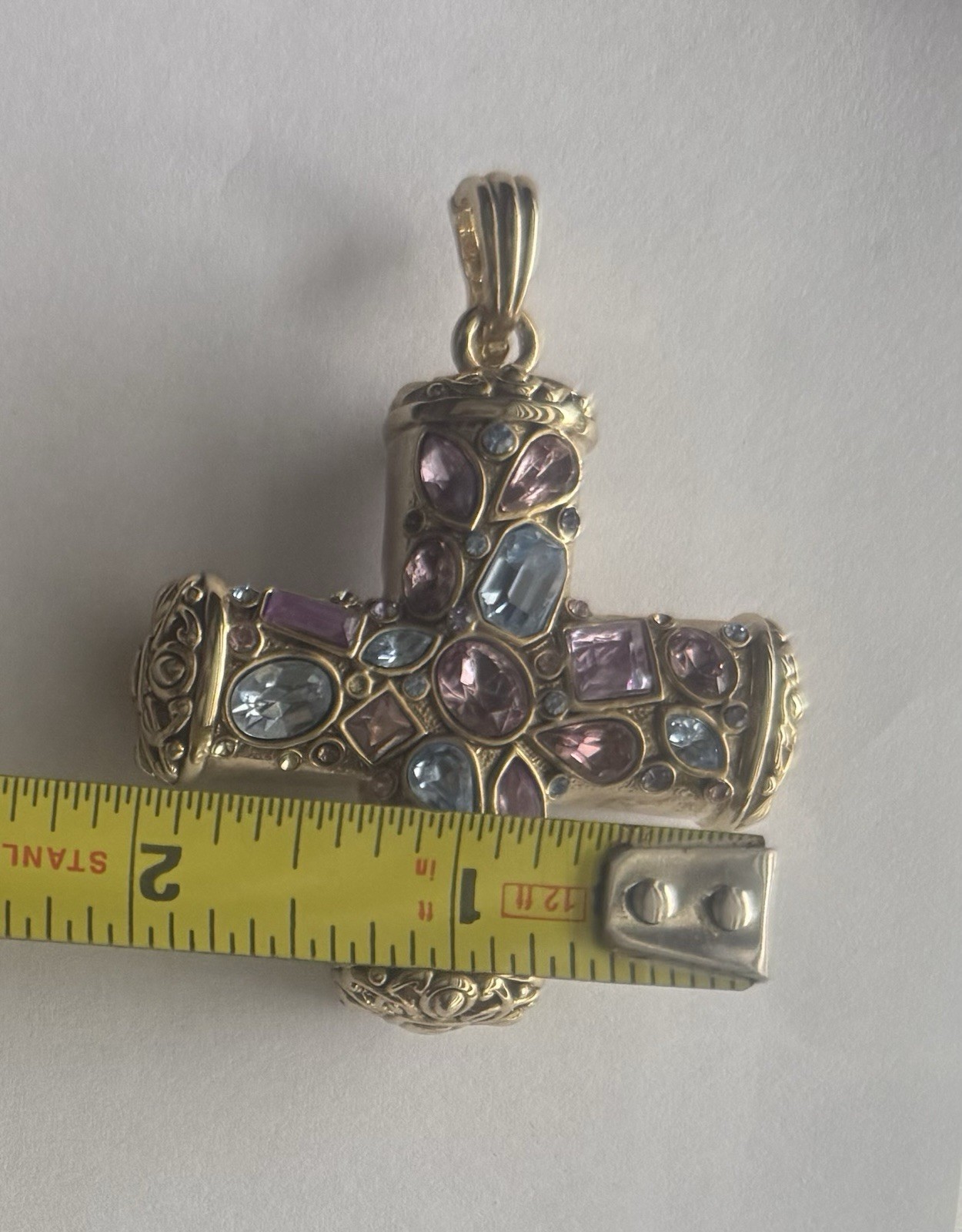 VTG Real Collectibles by Adrienne HSN Heavy 68g Pastel Crystal Byzantine Cross