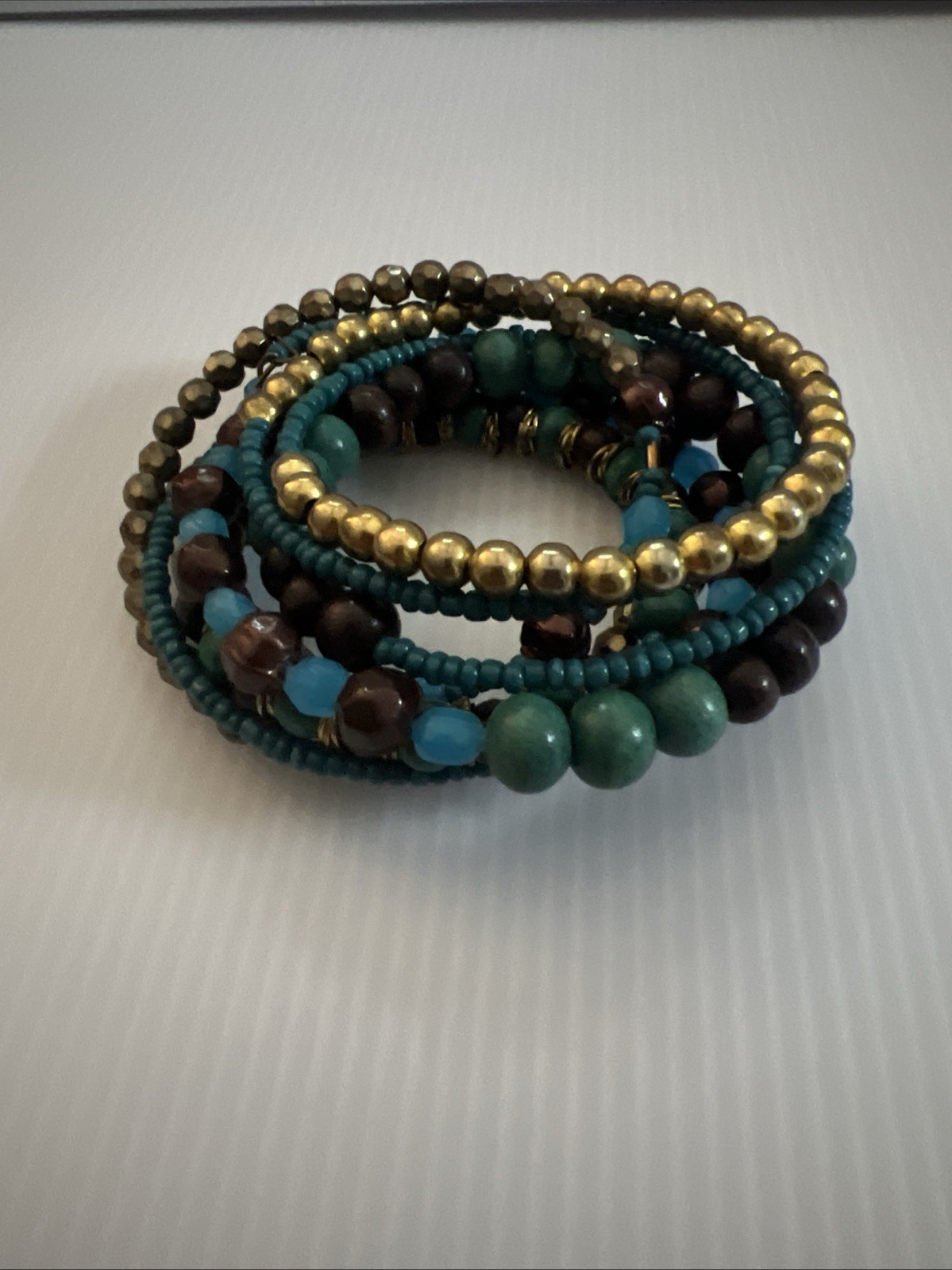 Wrap Stretch Bracelet Beaded 9 Rows Turquoise Blues Multicolor