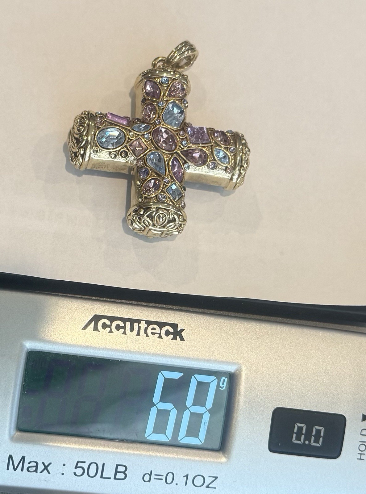VTG Real Collectibles by Adrienne HSN Heavy 68g Pastel Crystal Byzantine Cross