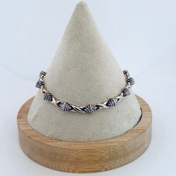 Estate 7.25in 925 Sterling Silver CZ Bracelet Twisted Link 11g Vintage Style
