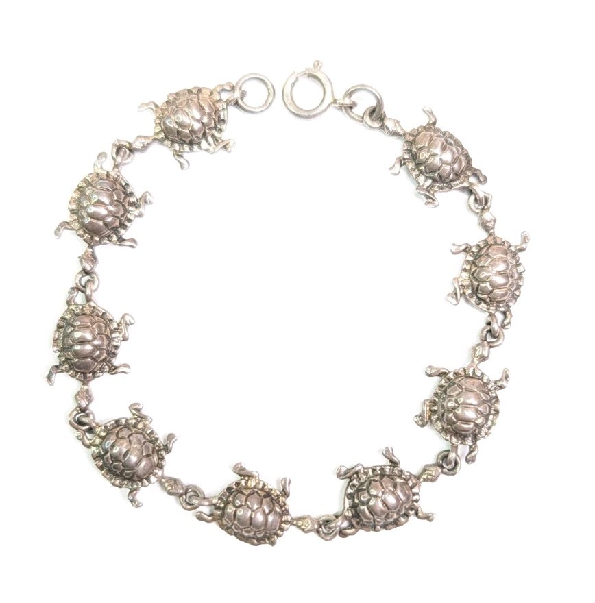 Turtles In A Row Bracelet Sterling Silver 7.75″ Turtle Link Tortoise Gift 11gram