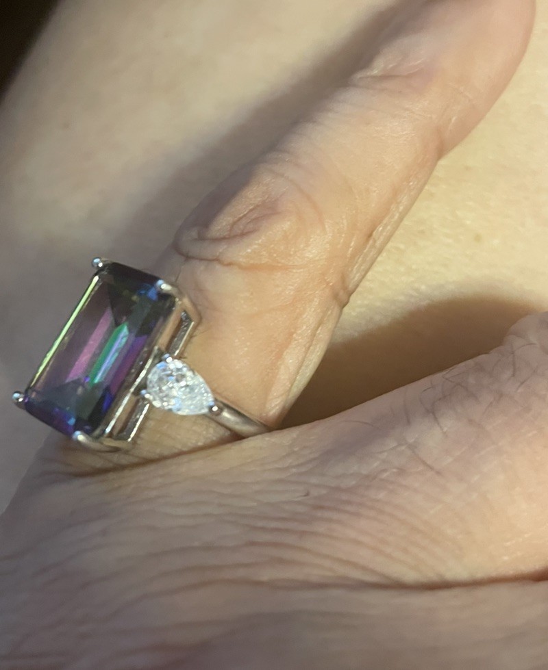 Vintage Amethyst Crystal Emerald Cut Silver Ring – Size 6
