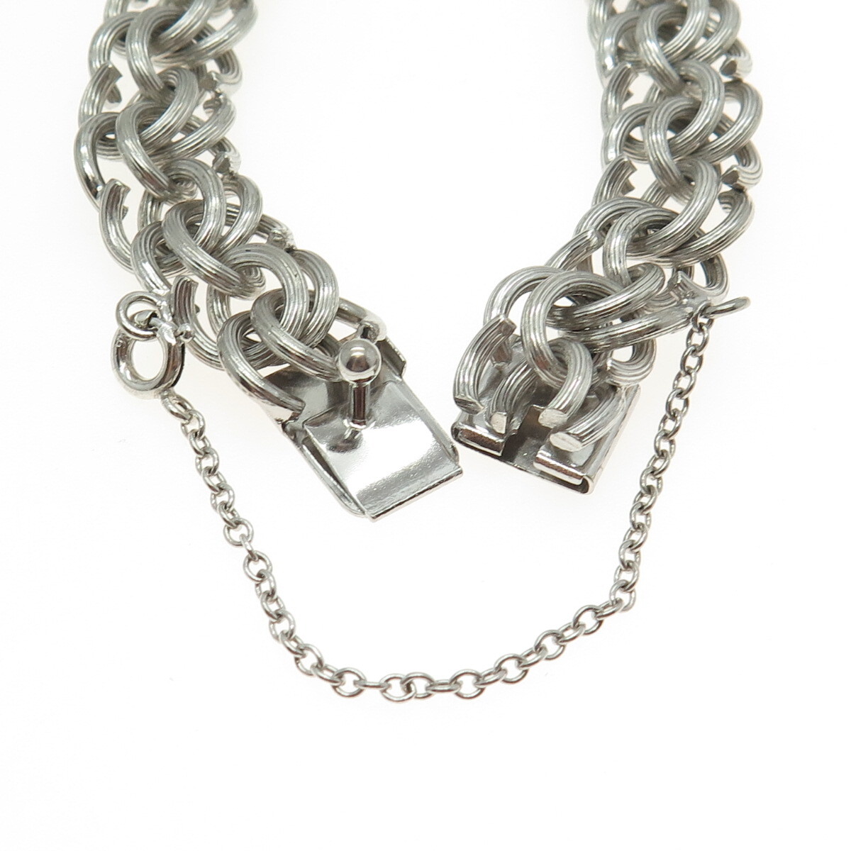 925 Sterling Silver Antique Art Deco Double Rolo Link Bracelet 7″
