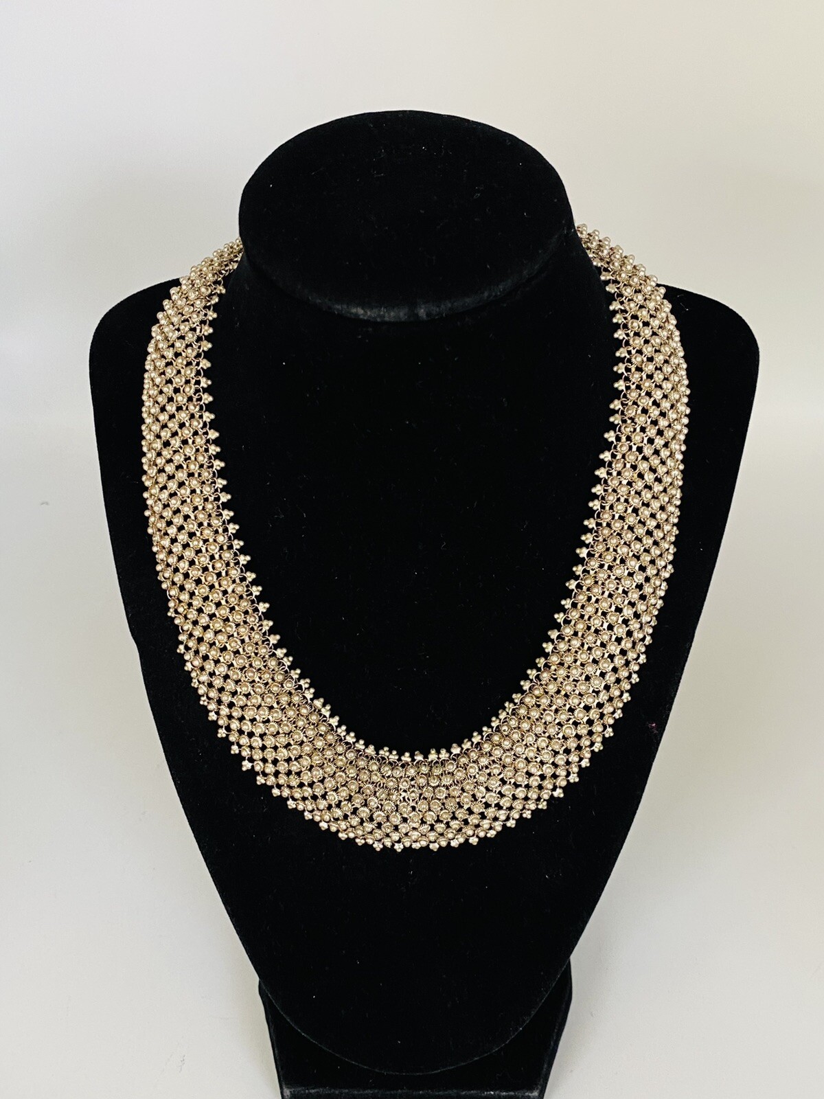 Heavy Vintage Sterling Silver Etruscan Cannetille Choker Link Necklace 95-Grams