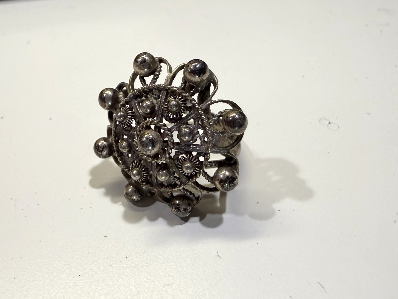 Vintage Tested Sterling Silver Domed Ornate Cannetille Filigree Ring Size 5.75