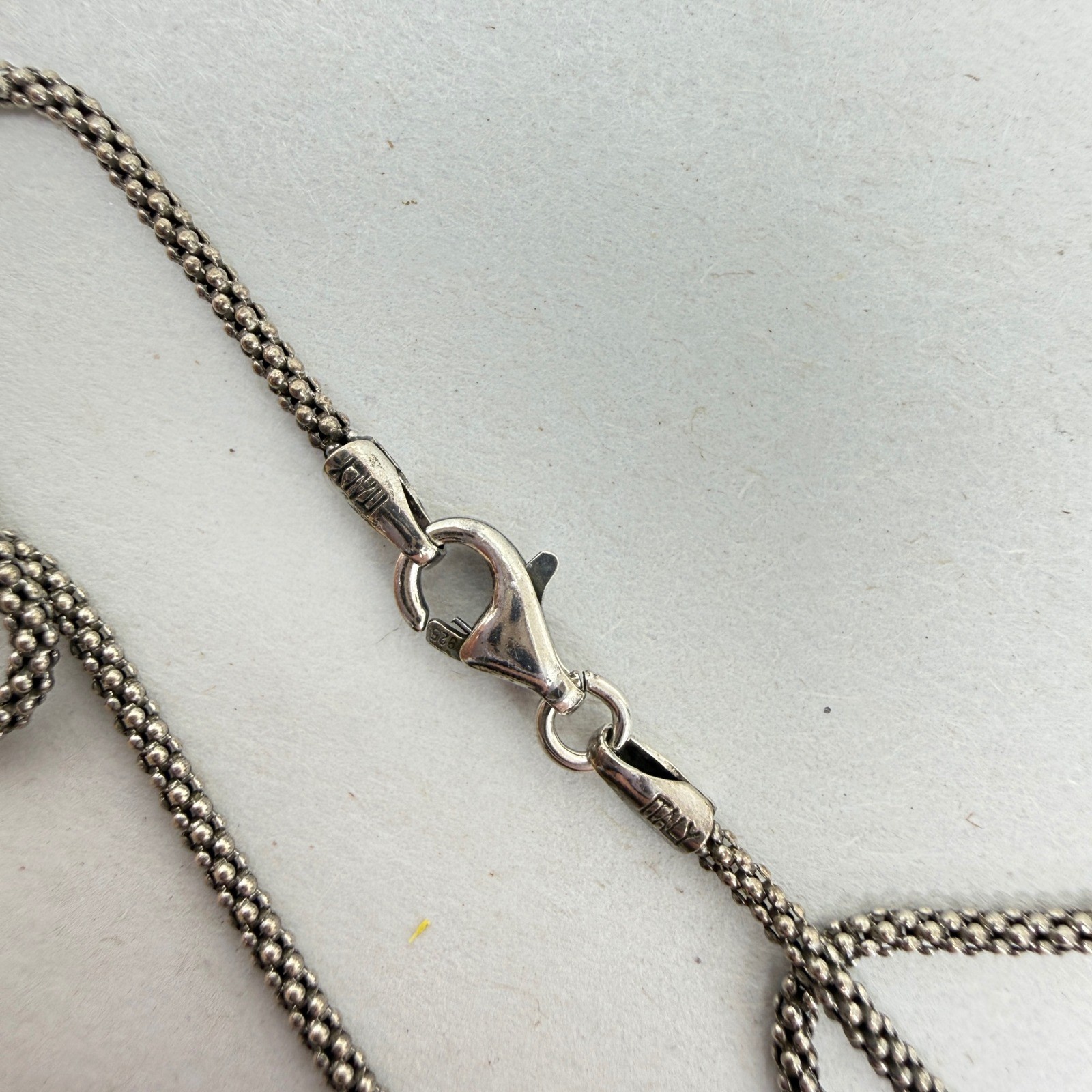 Vintage Sterling Silver Mother of Pearl Pendant Necklace Popcorn Chain