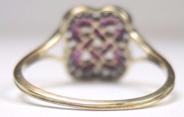 Victorian Art Deco Diamond Ruby 18K Yellow Gold Ring Size 9 UK-R1/2 Fine