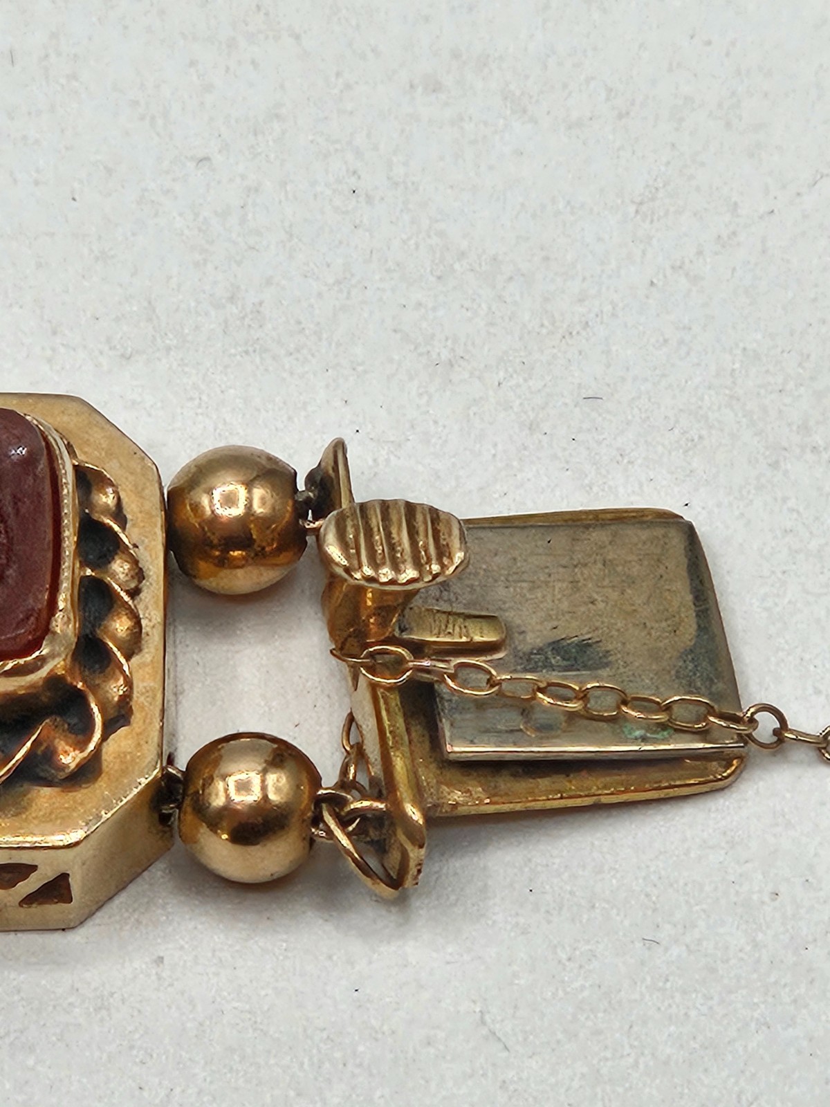 Stunning 14k Yellow Gold Slide Charm Omega Gemstone Bracelet Watch