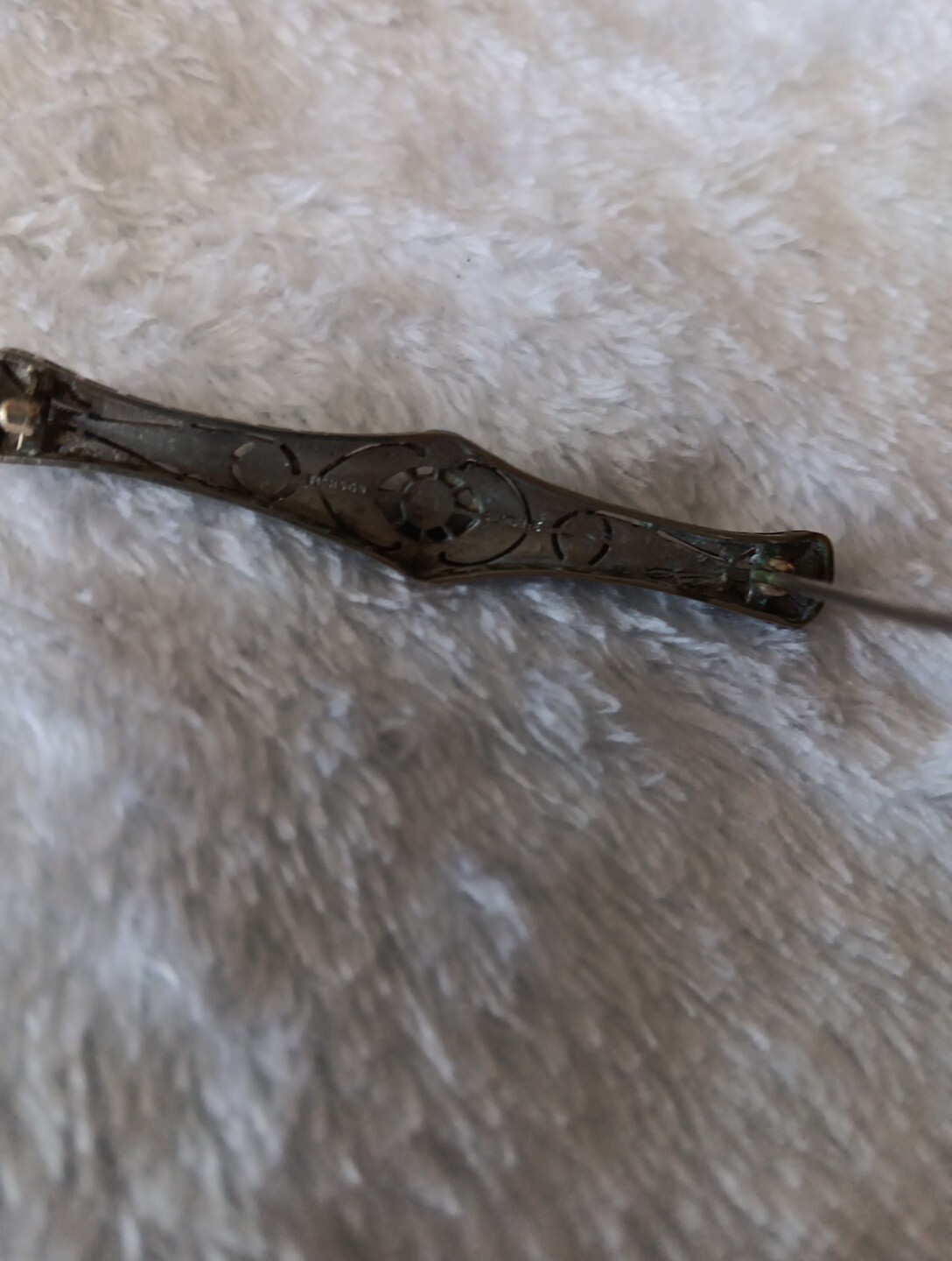 Antique Vintage Fishson Silverite Art Deco Rhinestone Bar Pin Brooch Signed