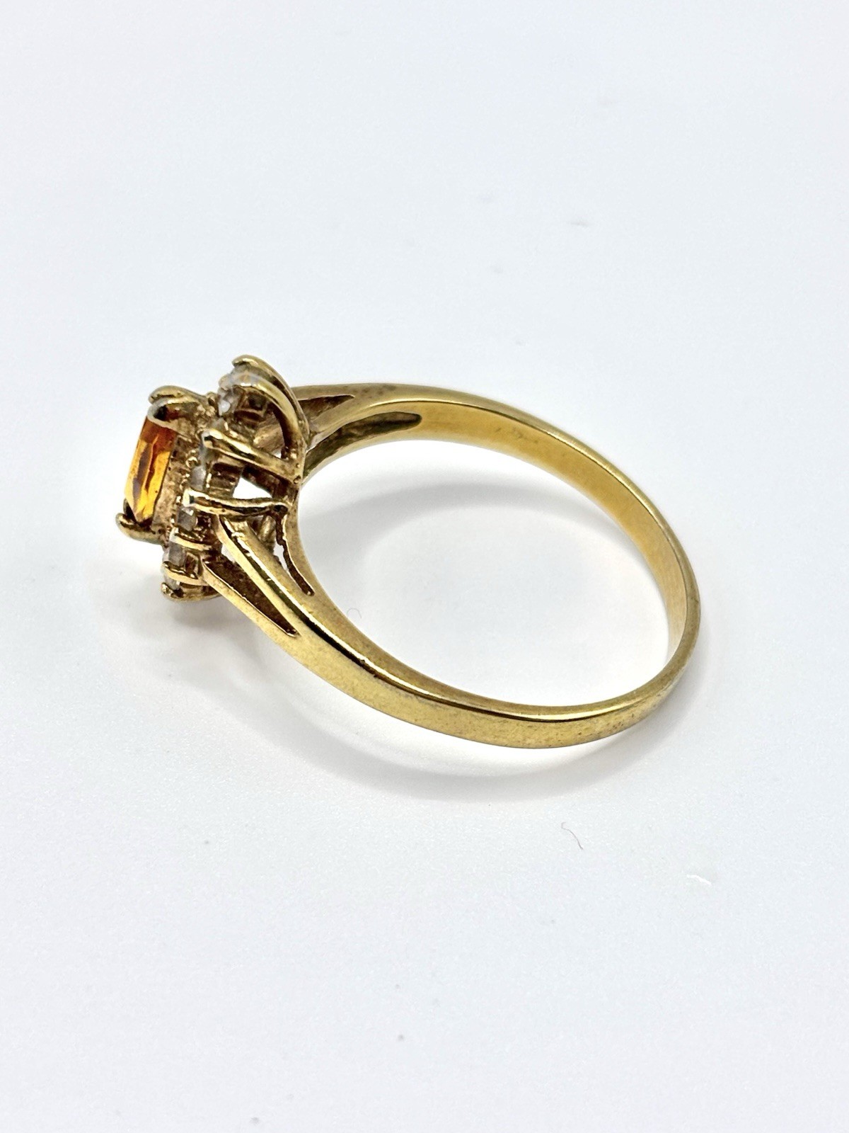 Vintage Gold Plated Citrine And CZ Halo Ring Size 8.75