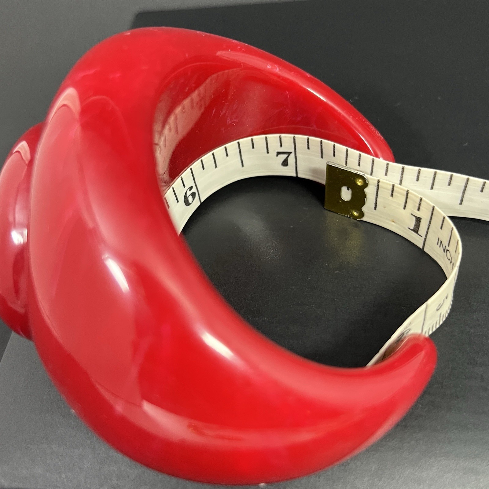 Red Lucite Cuff Bracelet Wide Chunky Statement Spiral Nautilus Shell Modernist