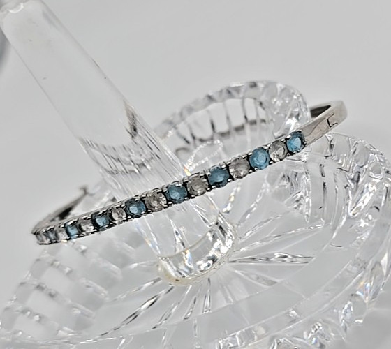 Vintage Signed SUN Sterling Silver Blue Topaz White Sapphire Cuff Bracelet 10.4g