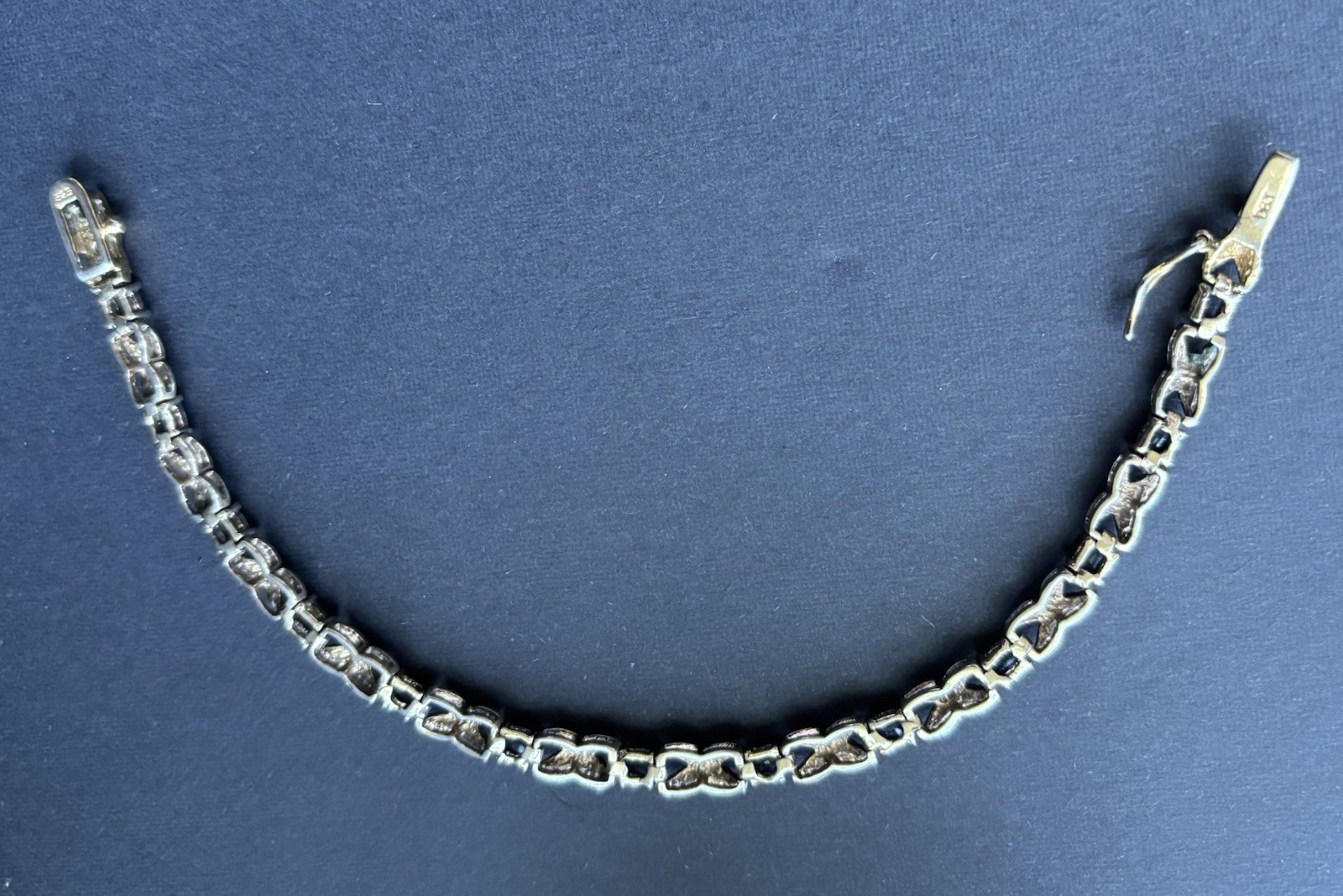 DBJ Bracelet Sterling Silver 925 Gold Tone Deep Blue Crystals 7.25” L 3/16”