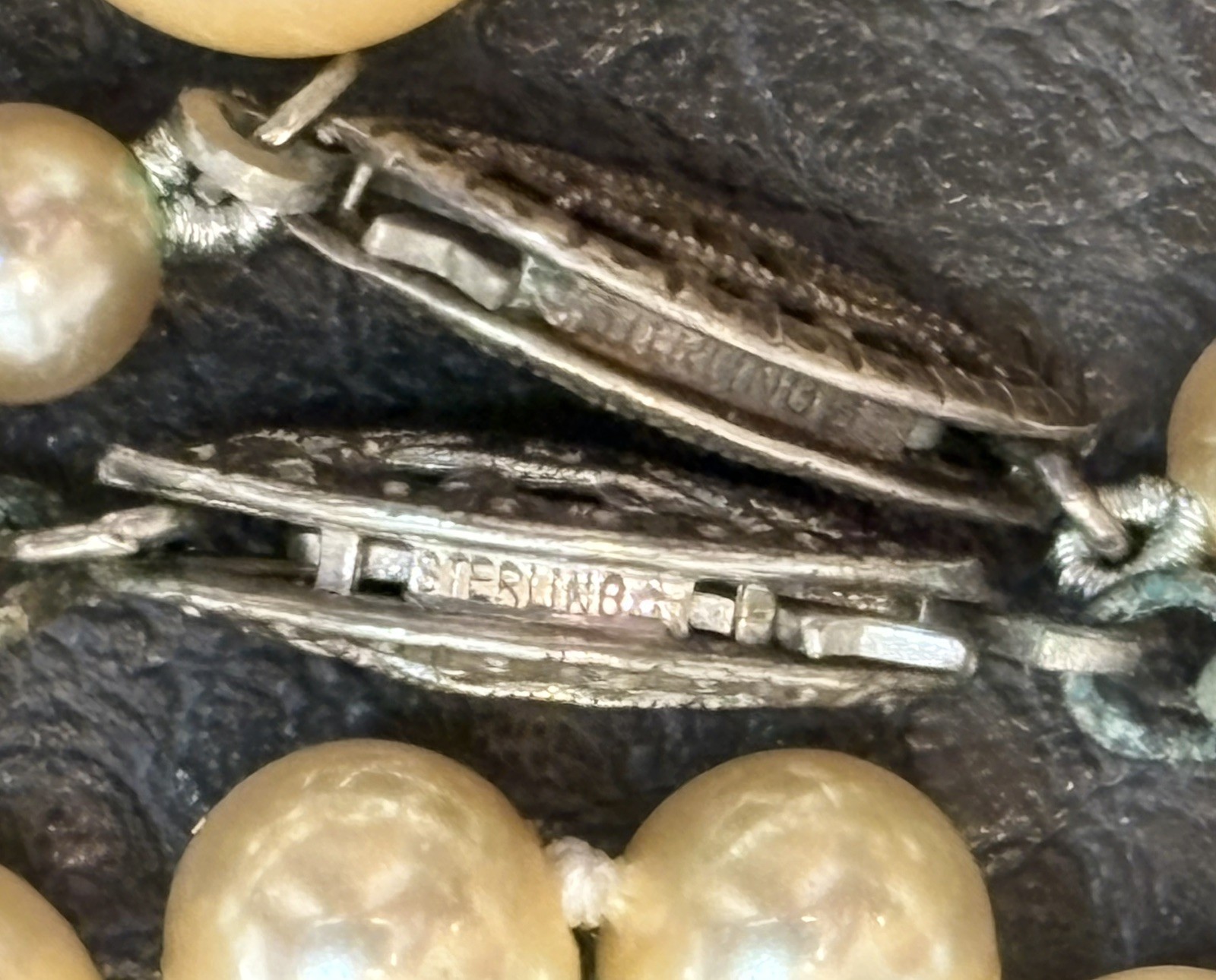 Vintage Lot Of 2 Sterling Silver Clasps Faux Pearls Hand Knotted Necklaces Layer