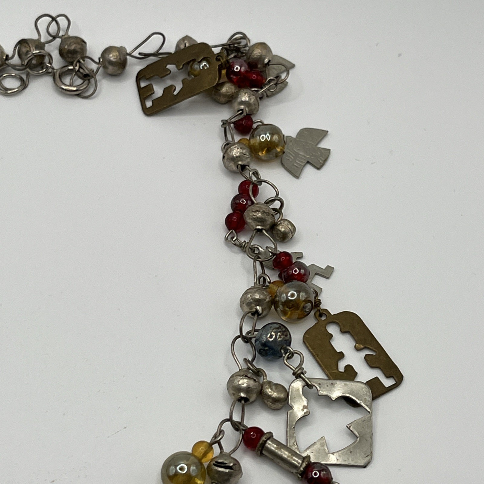 Vintage Guatemalan Chachal Necklace Thunderbird Horse Charms Silver Tone 22″