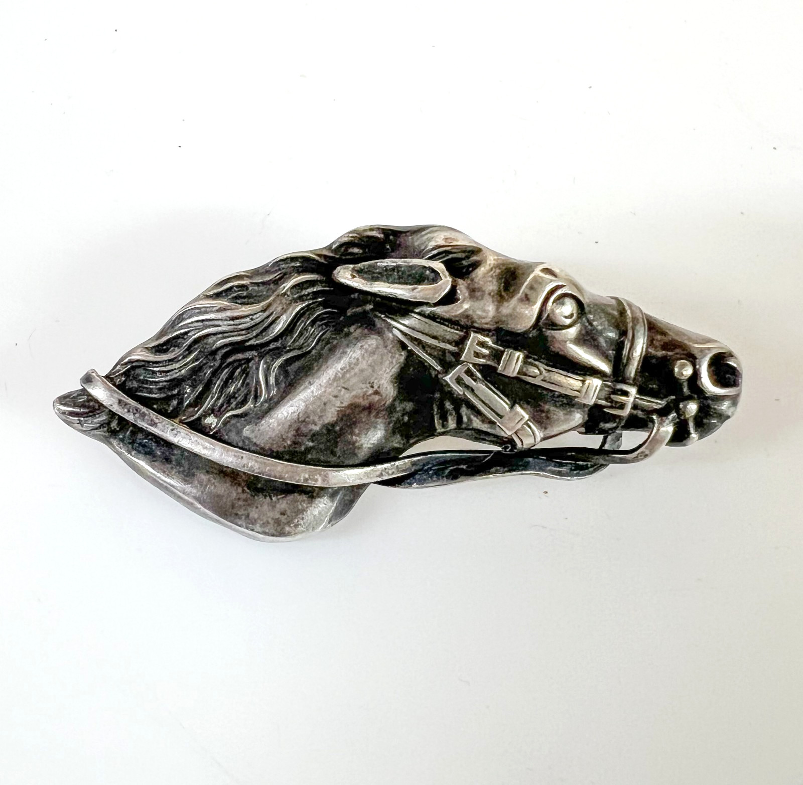 Victorian Sterling Silver Horse Head Equestrian Brooch