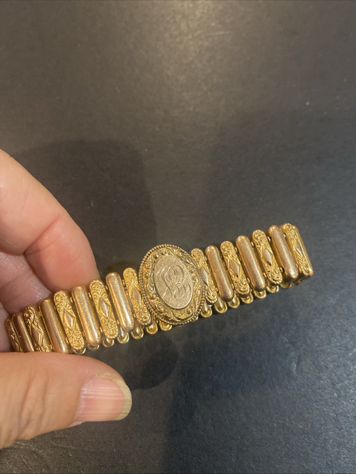 Antique Victorian AAG Co Gold Filled Sweetheart Expansion Bracelet Monogram