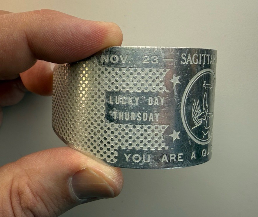 Vintage Engraved Aluminum Sagittarius Zodiac Cuff Bracelet Nov 23-Dec 22