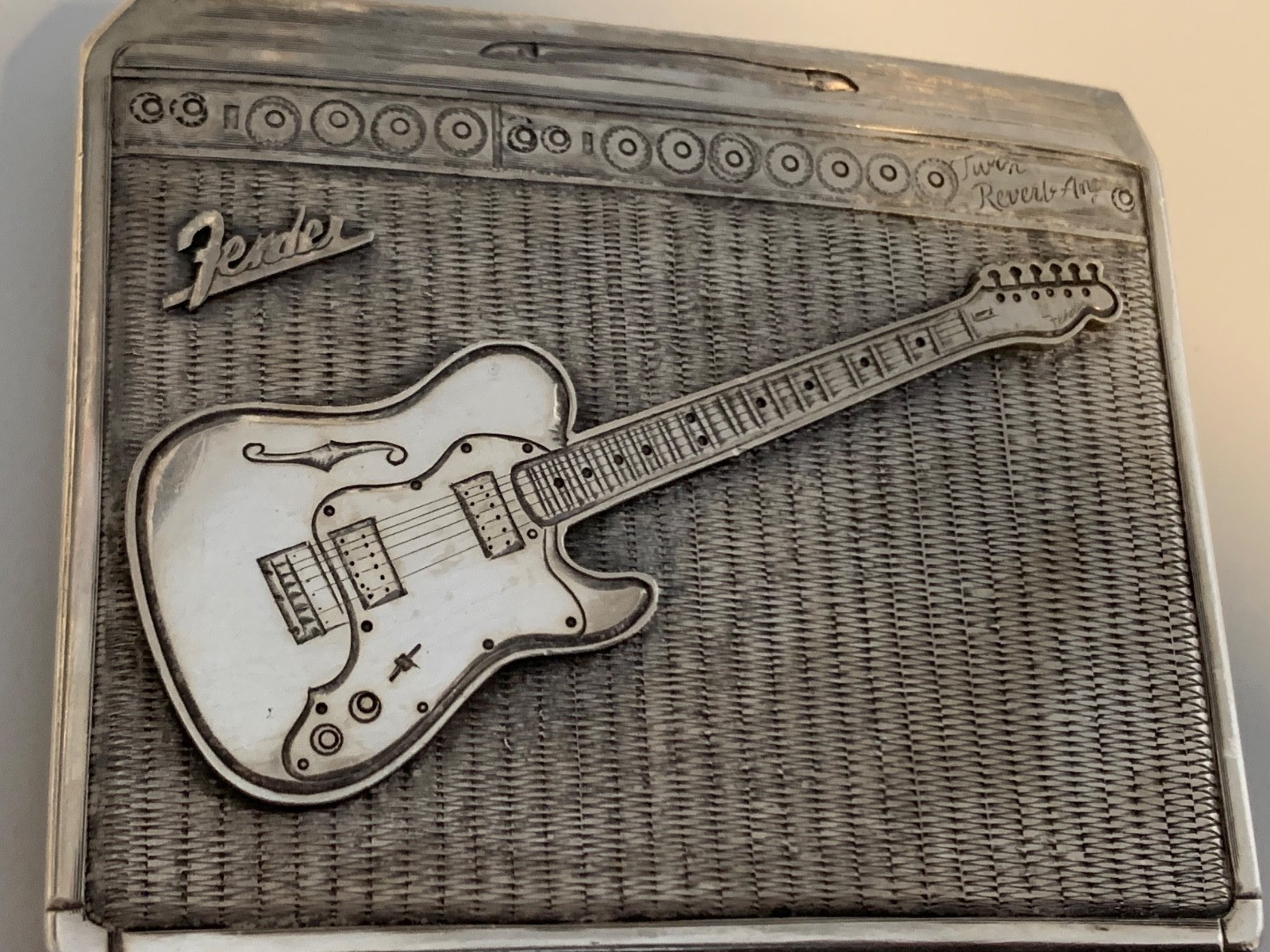 Vintage Signed Kit Carson Sterling Silver Fender Guitar Belt Buckle