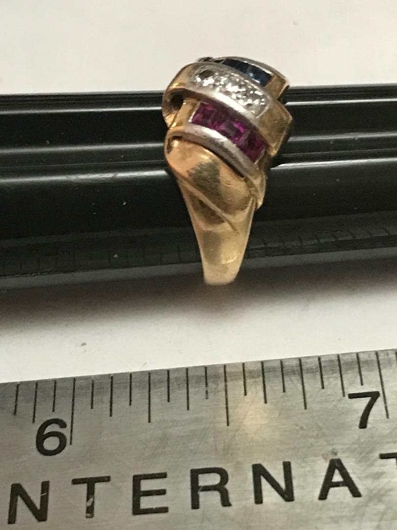 14K Yellow Gold, Diamond, Ruby, Sapphire Ring