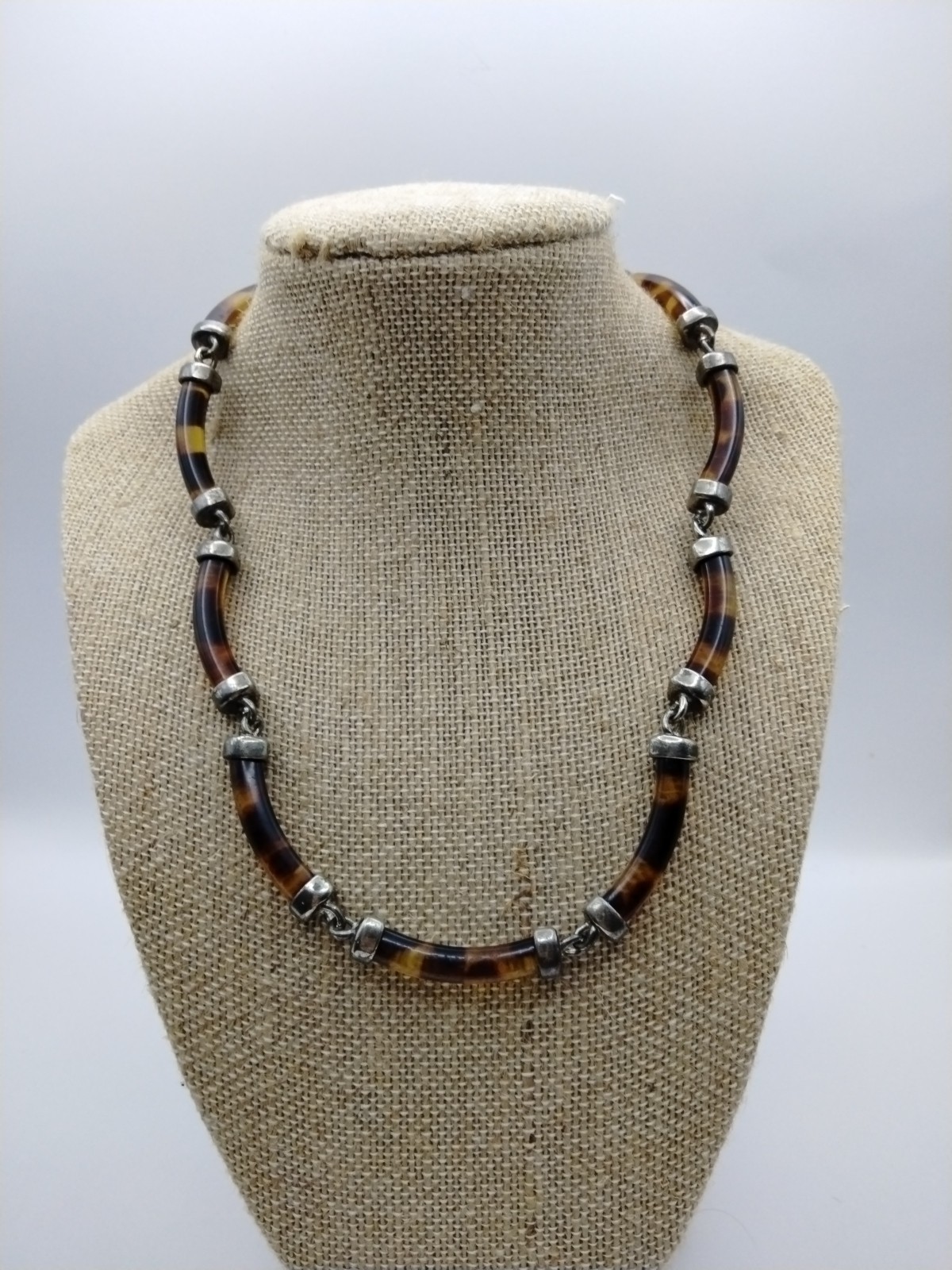 Vintage Faux Tortoise Shell Acrylic Necklace Adjustable