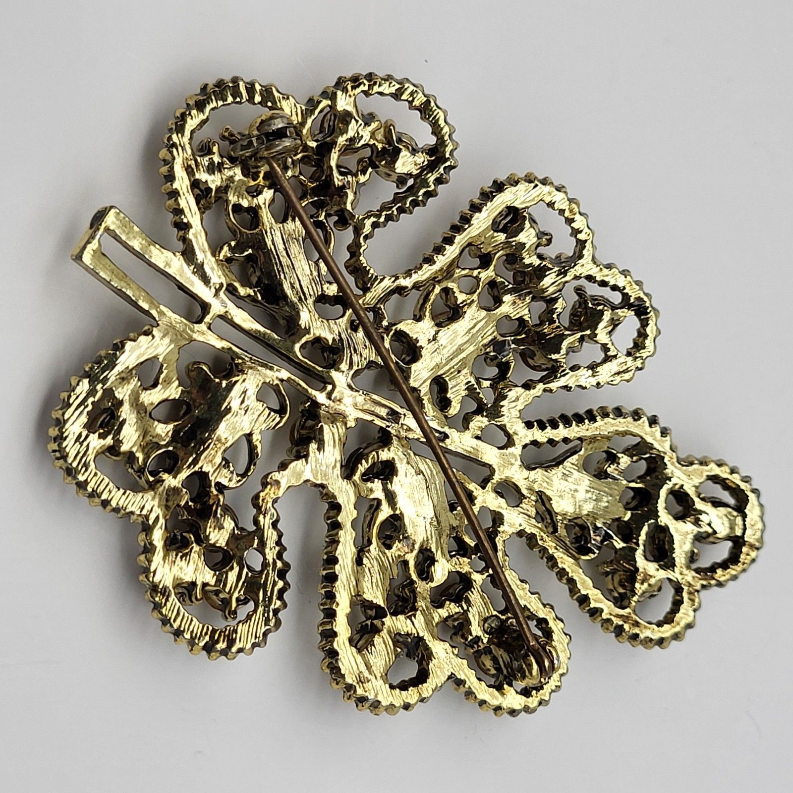 Lovely vintage large earthtones rhinestone brooch pin leaf Boho MCM