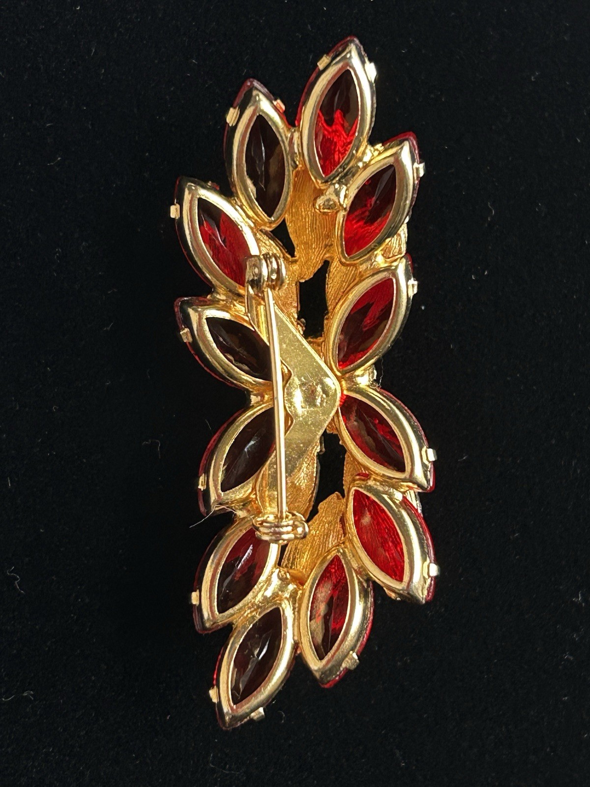 Vintage Red AB Marquise Rhinestone Gold Tone Cluster Brooch Pin 21g