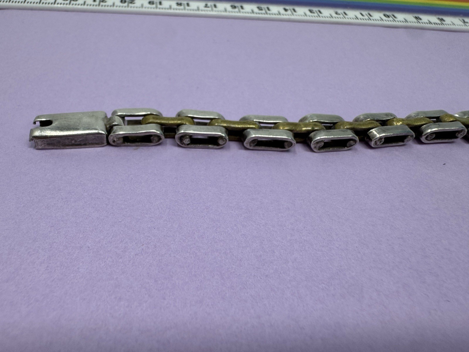 7” Vintage Sterling Silver Brass Taxco Mexico Chain Bracelet Link Tight Clasp 27