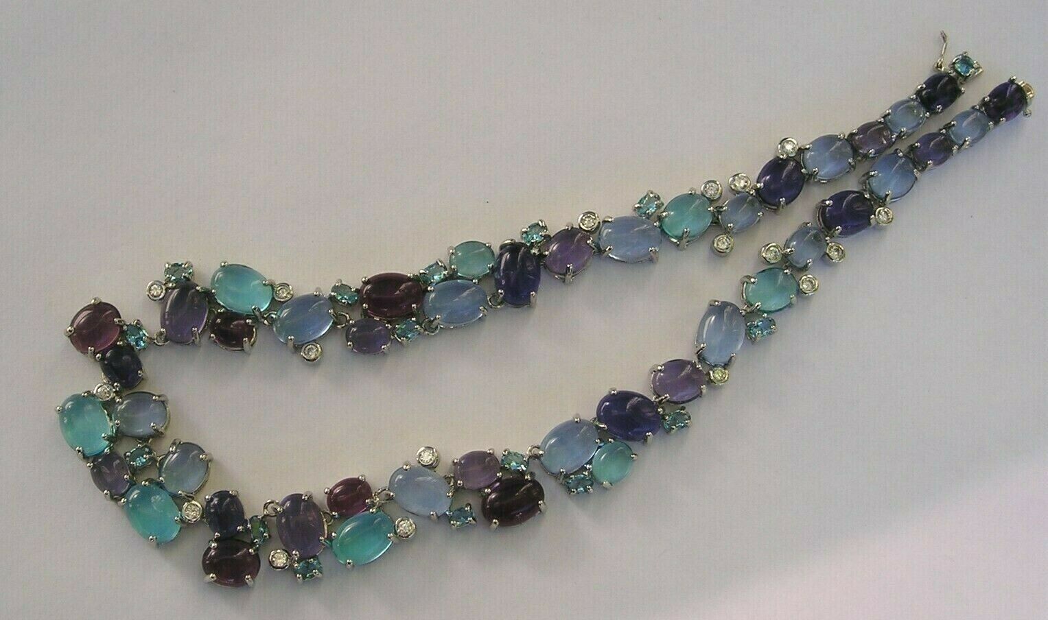 Stunning Vintage Purple Blue Glass Cabochon Open Back Statement Necklace