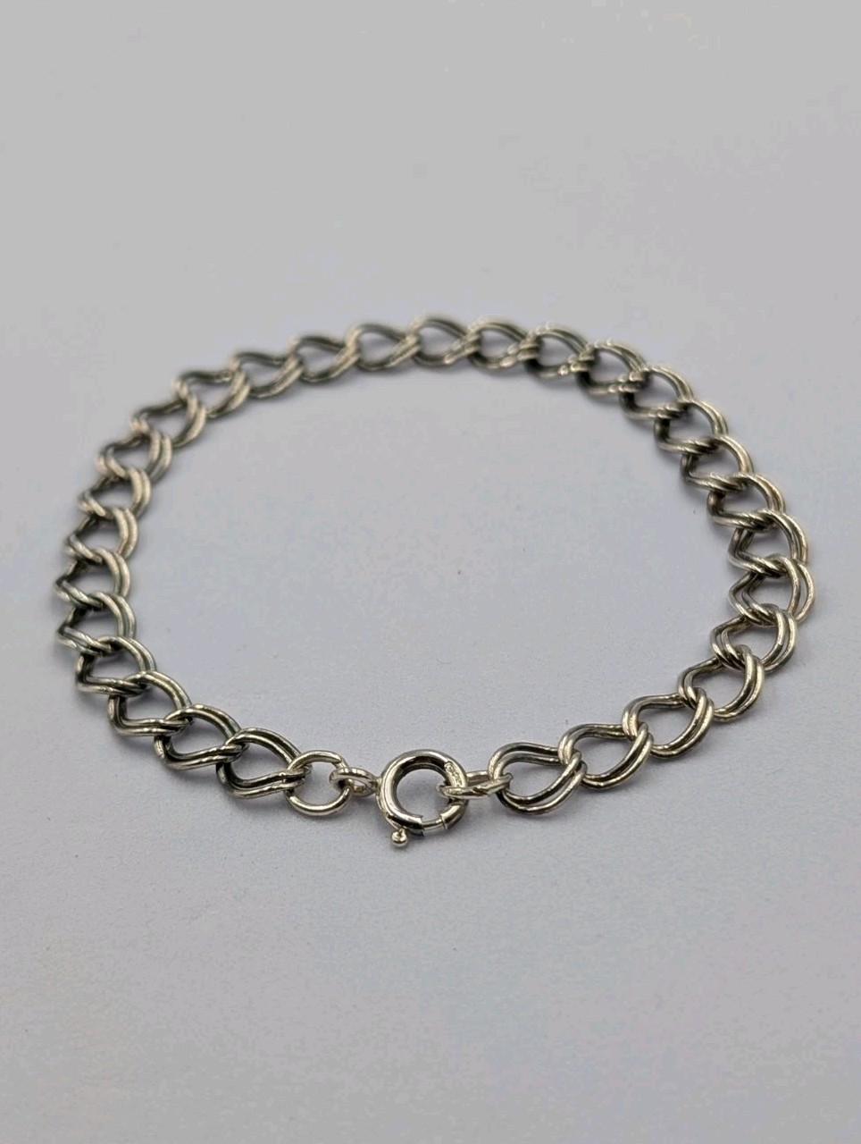 Vintage Sterling Silver Double Link Curb Chain Starter Charm 925 Bracelet 7.25″