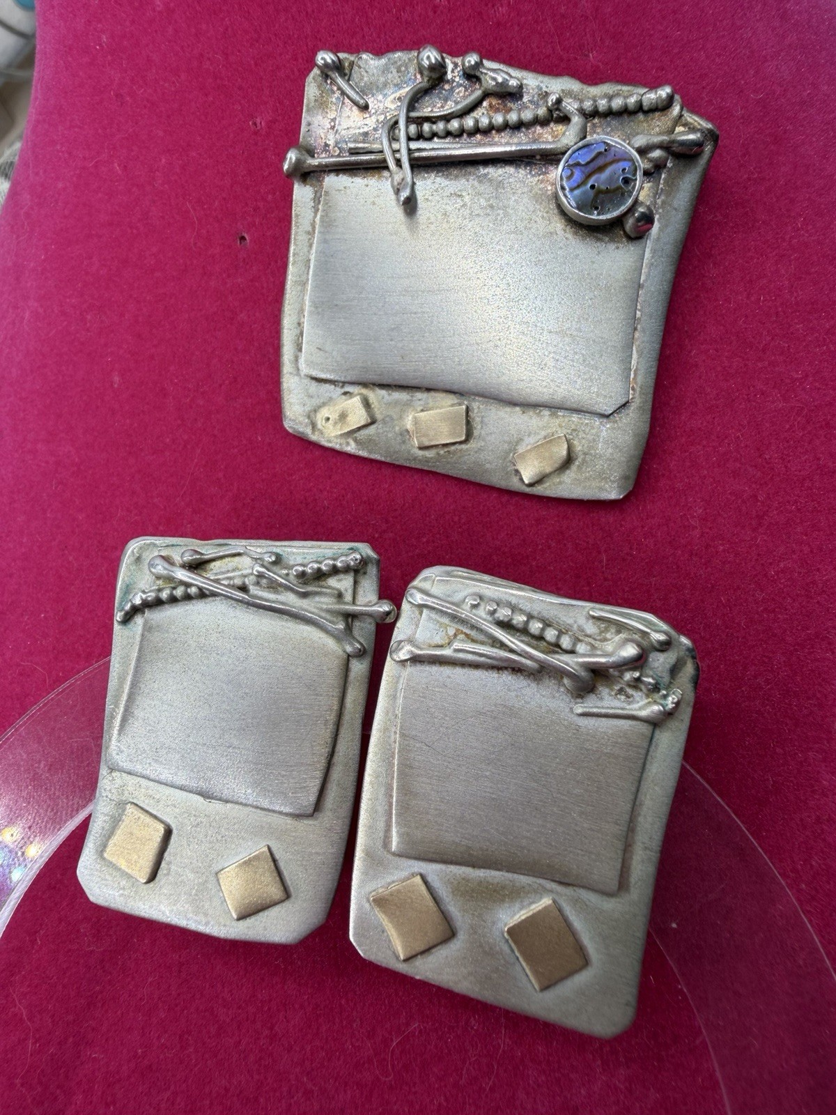 Artisan Studio Mixed Metal Brooch & Earring Set – Sterling Silver, 14K Modernist