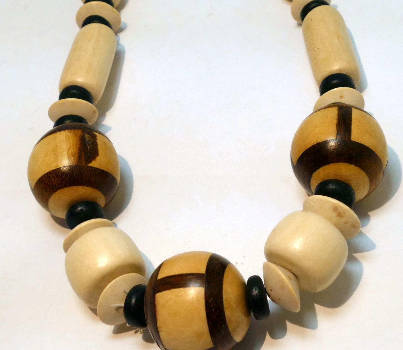 Large Wood Bead Necklaces Women Necklaces Boho black white brown stripes