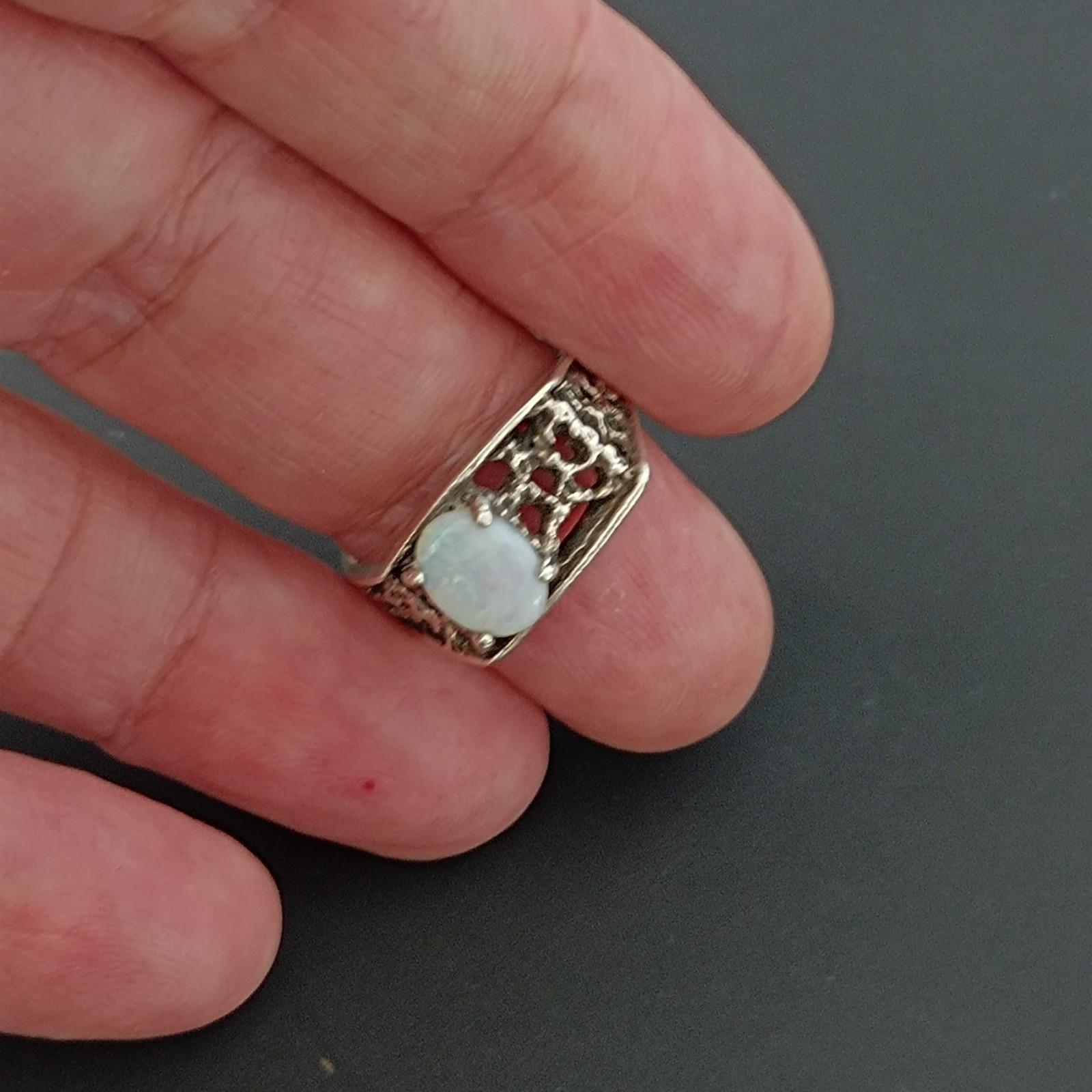 Vintage Opal Ring Silver Brutalist Modernist Israeli Men’s Pinky Women Abstract