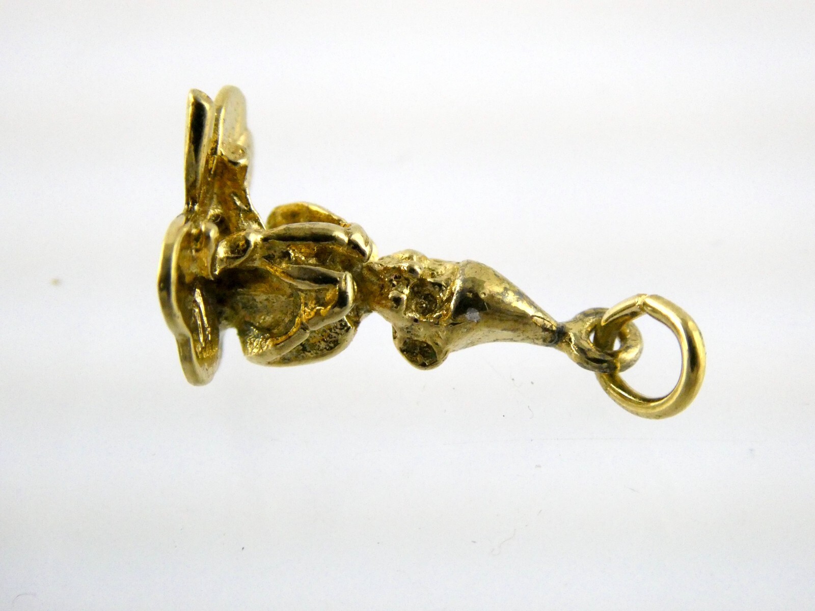Vintage Gilt Sterling Silver Sitting Elf or Leprechaun Shamrock Pendant Charm