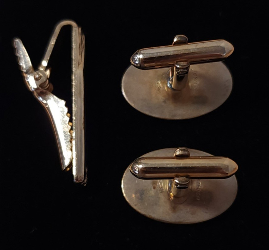Vintage Swank 12K Gold Filled Cuff Links & Anson Tie Clip