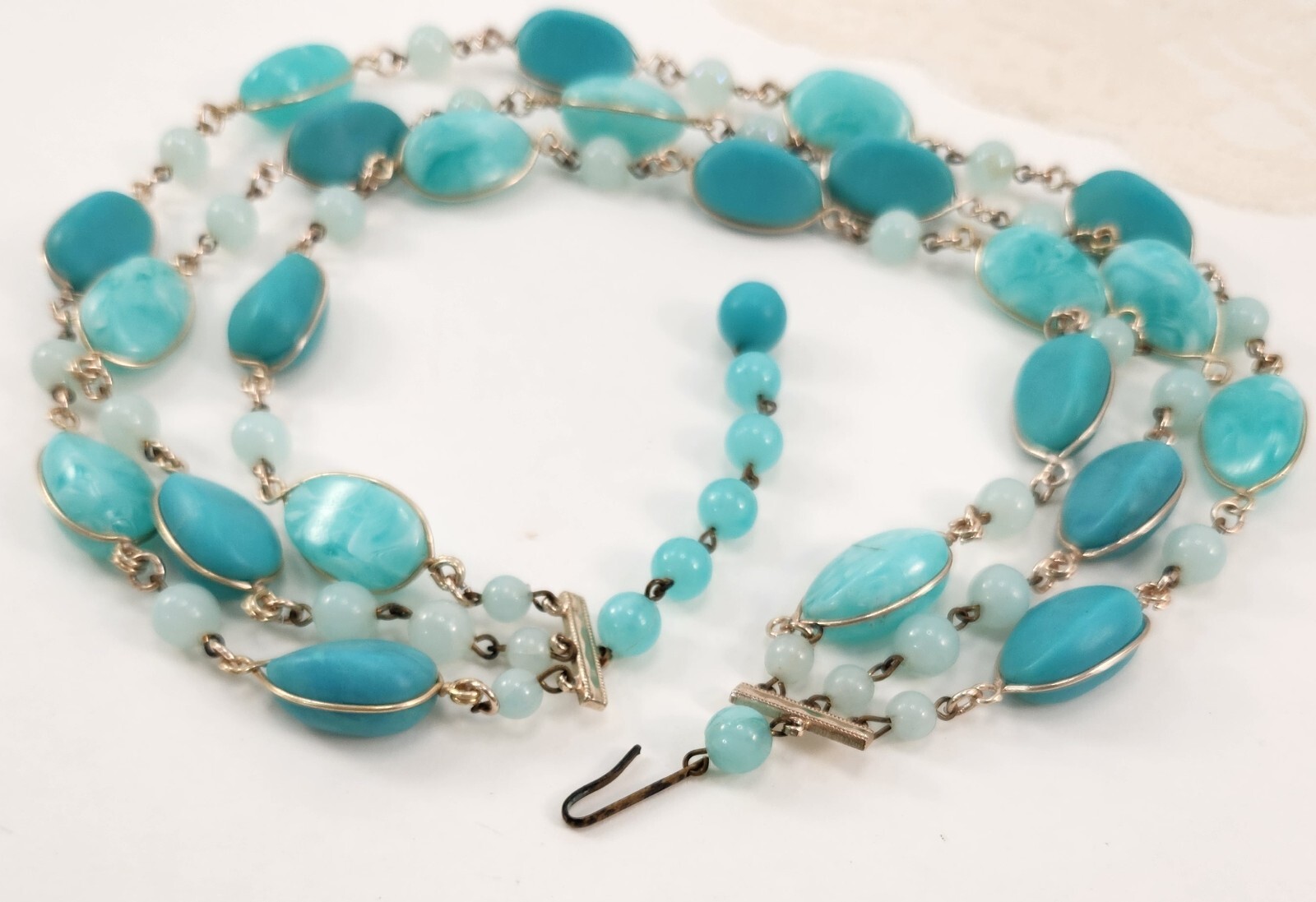 Vintage Western Germany Multi Strand Choker Necklace Beaded Blue 15 in-17.5 in