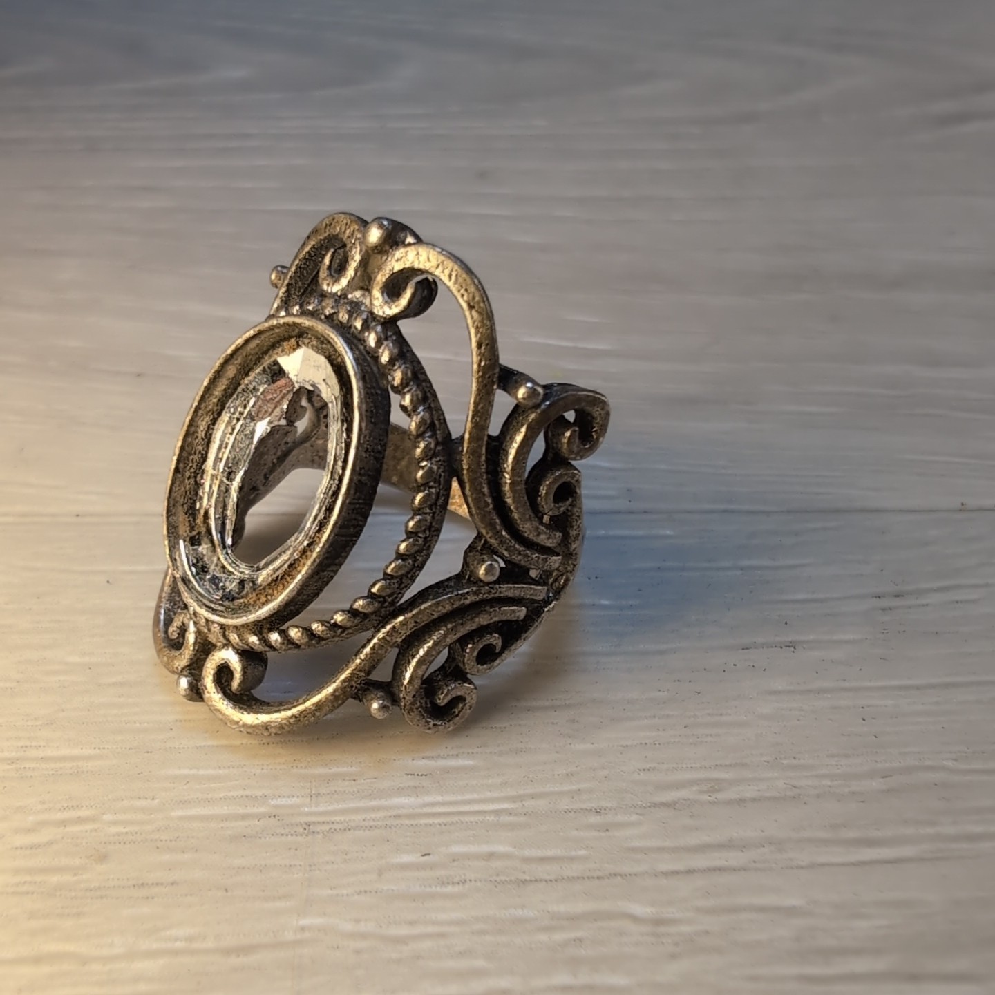 Vintage .925 Sterling Silver Ring Elegant Victorian Scrollwork 7.5 No Stone 6.9g