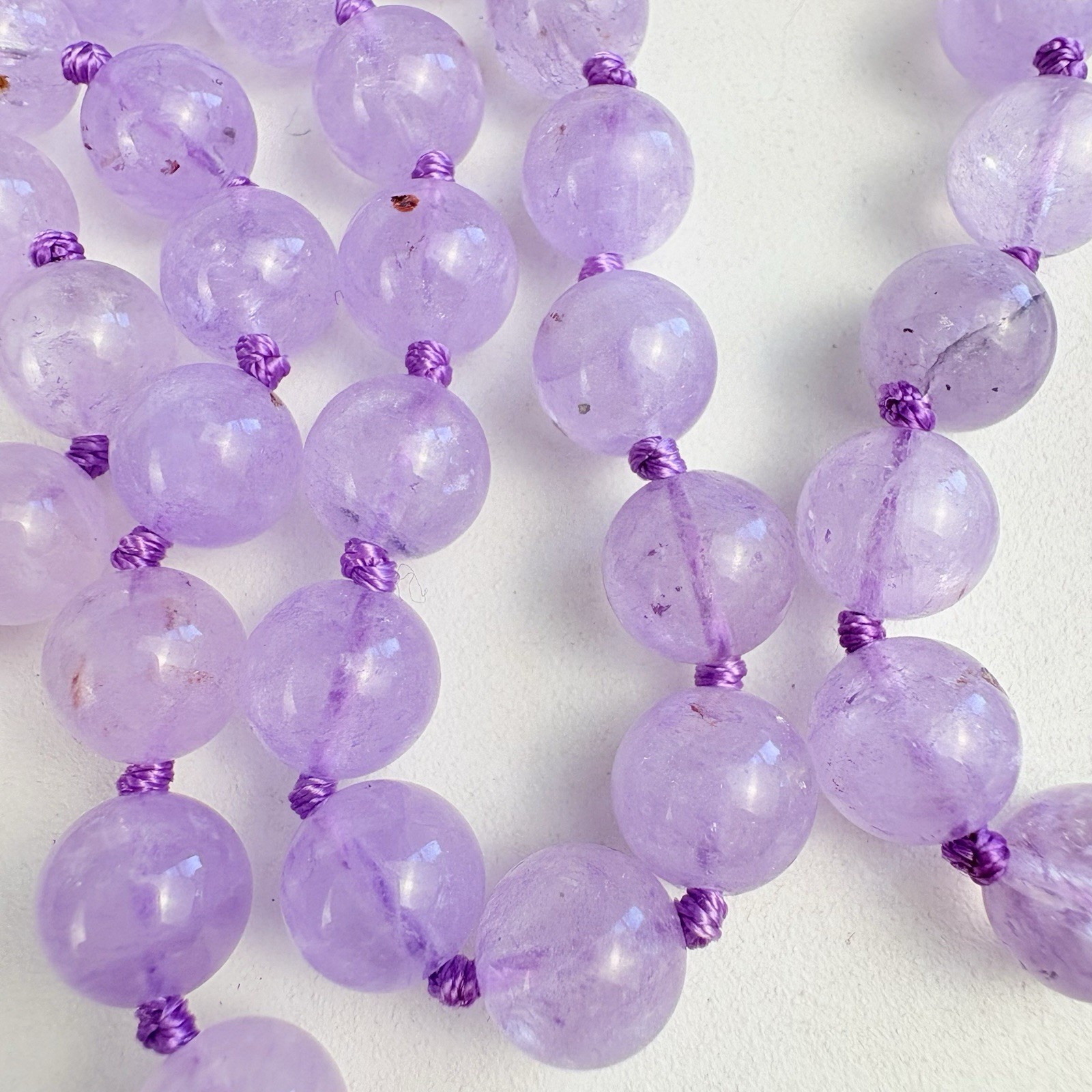 Vintage Pale Lavender Amethyst Bead Individually Knotted Strand 36” Necklace 75g