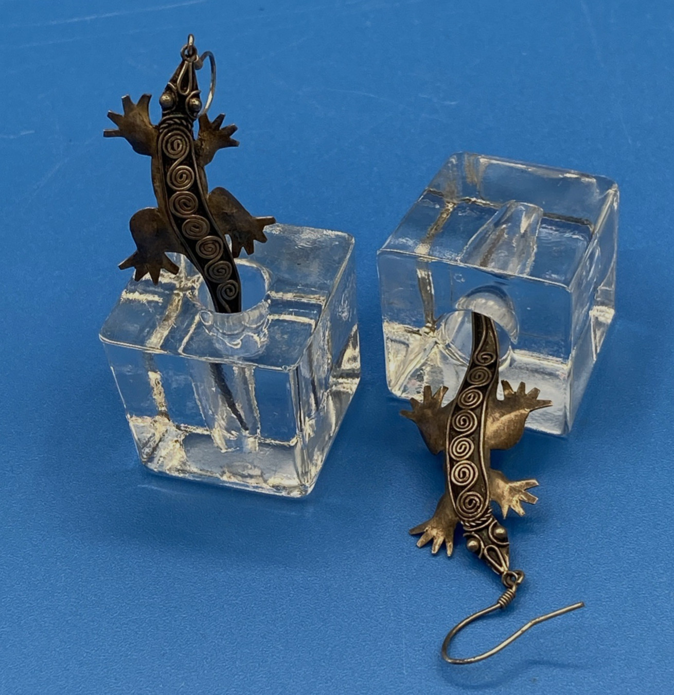 Lizards/Salamanders vintage EARRINGS Sterling Silver long pierced Southwestern