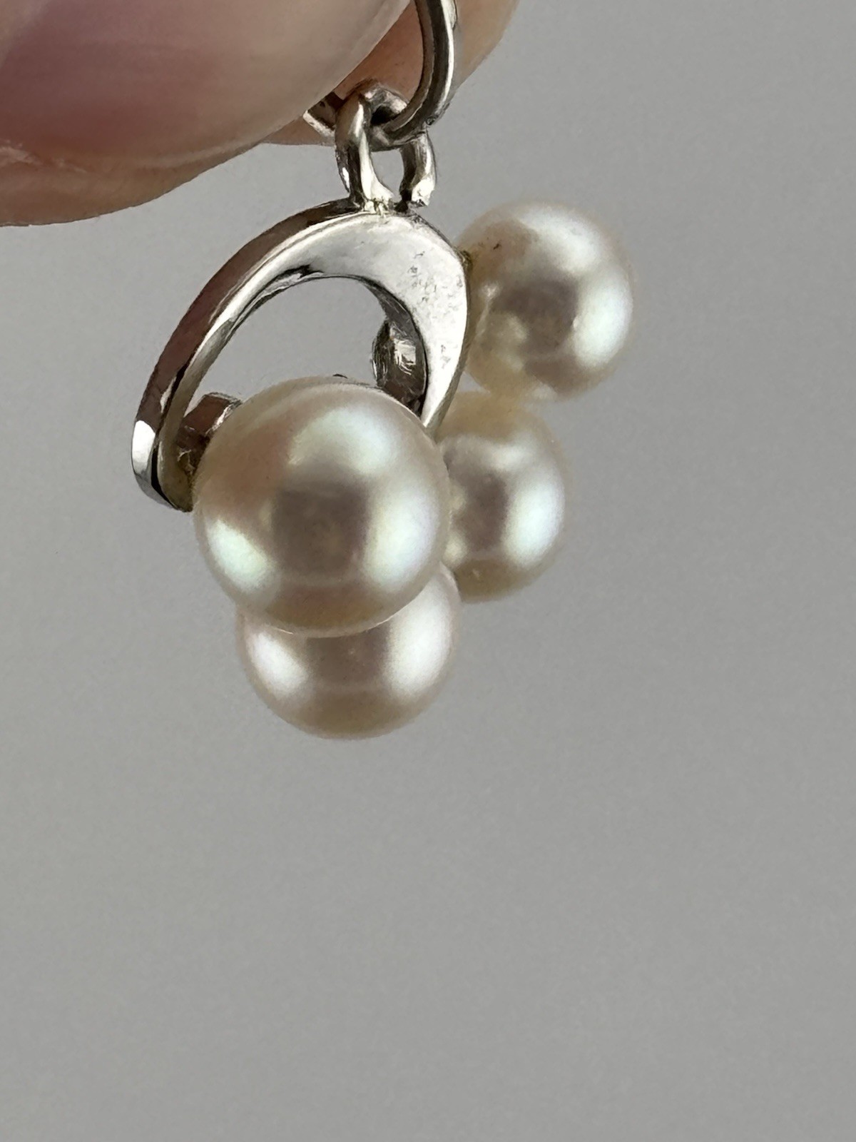 Vintage Sterling Silver Mikimoto Akoya Pearl Pendant 4 Pearls Swirl Charm .75″