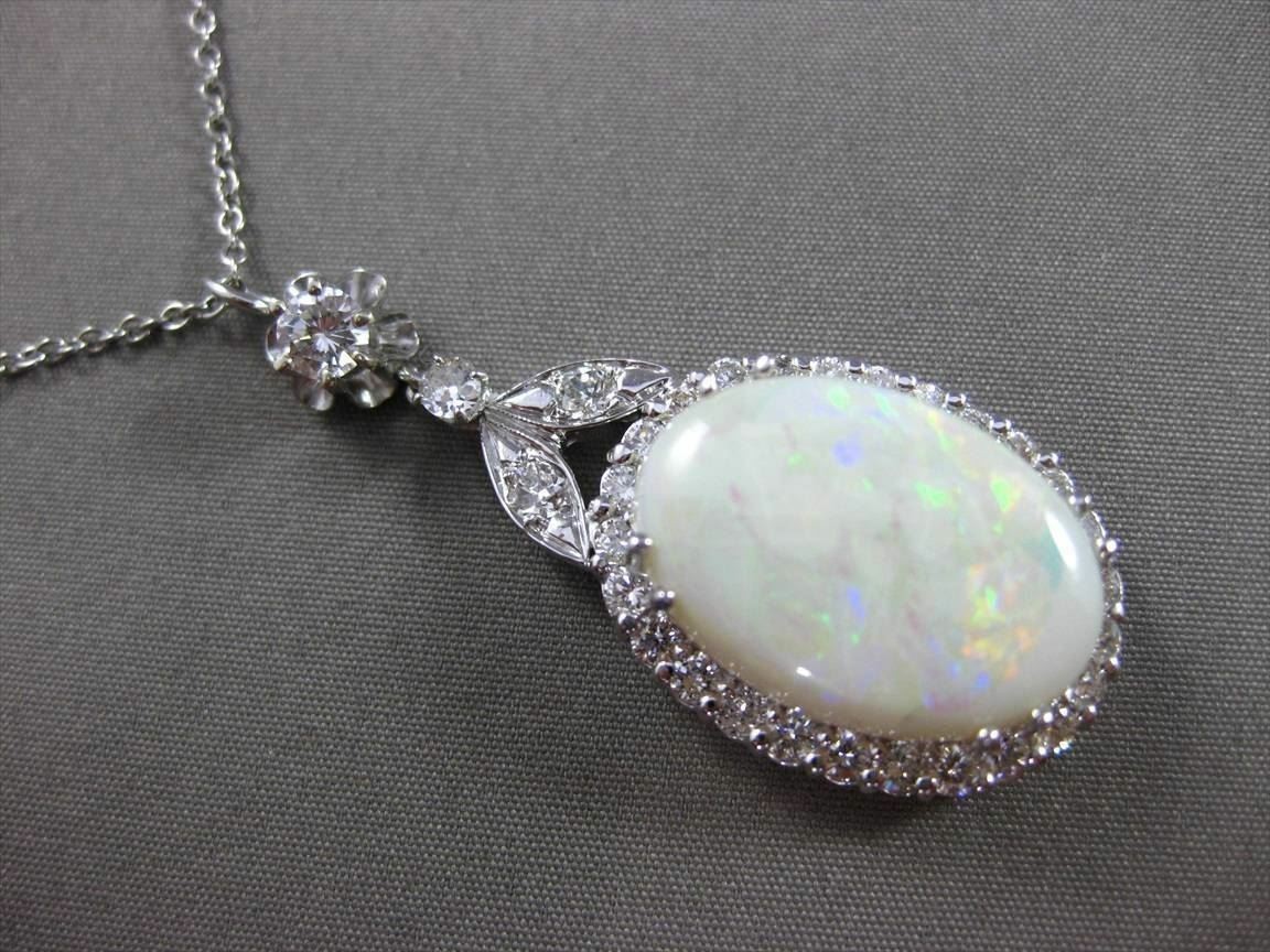 ANTIQUE MASSIVE 10.19CT DIAMOND & OPAL 14KT WHITE GOLD PENDANT E/F VS VVS #24009