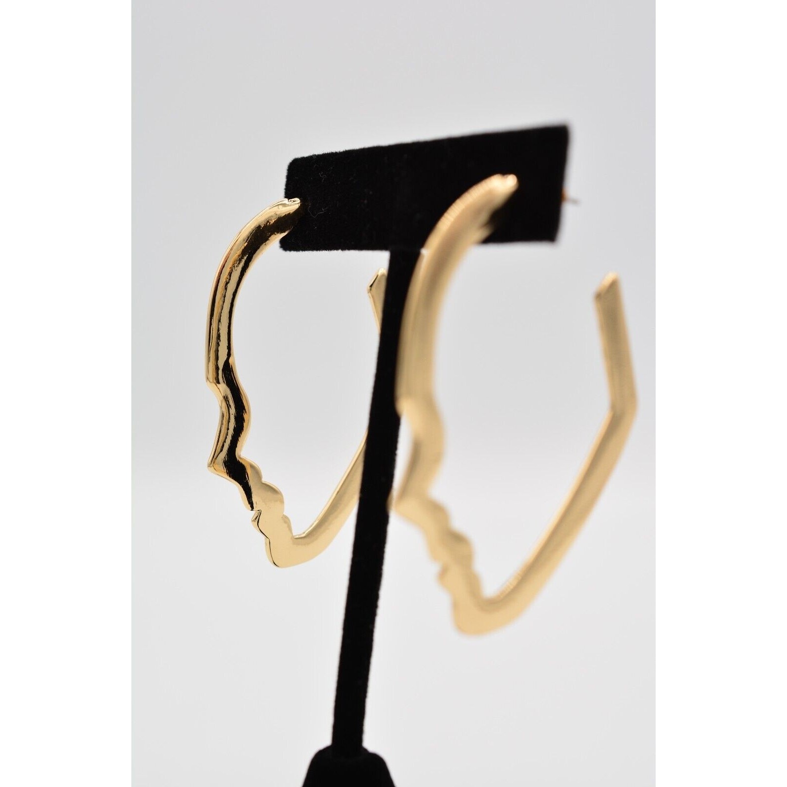 Vintage Drop Earrings Abstract Face Hoops Silhouette Gold Tone Dangle 1990s 9G