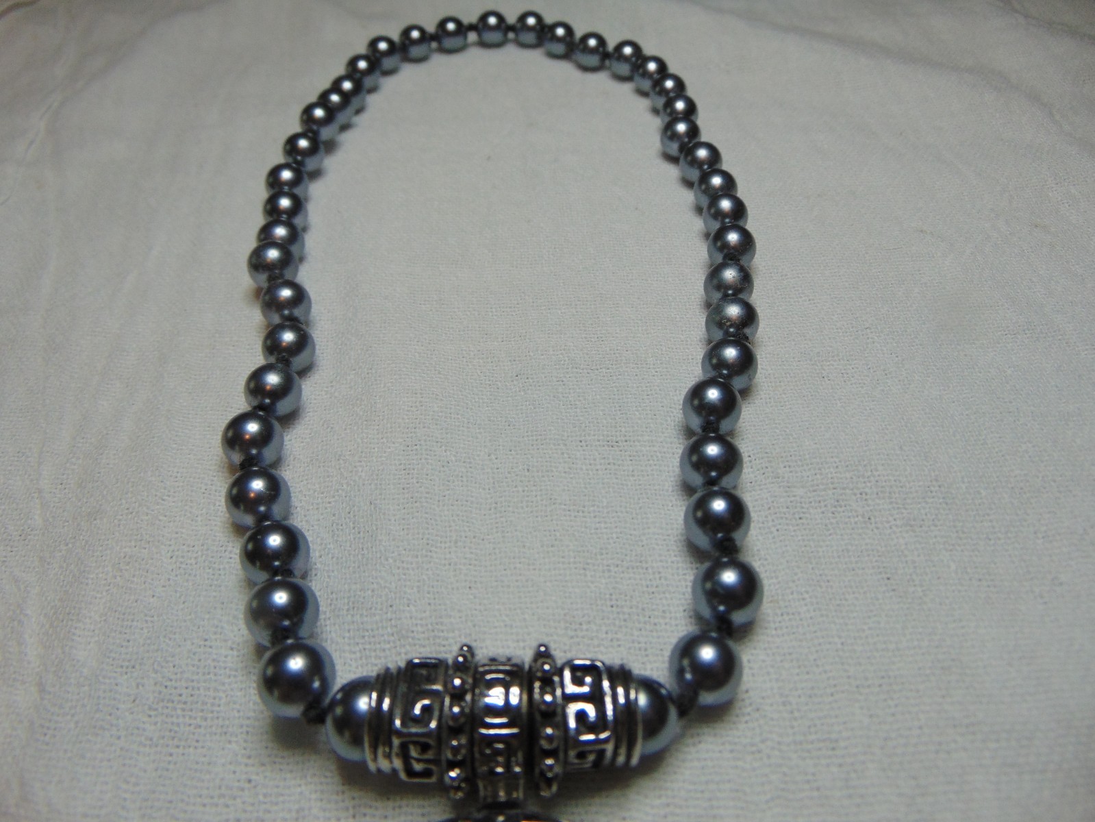 vtg Esposito hand knotted gray pearl snap on pendant necklace grat crystal