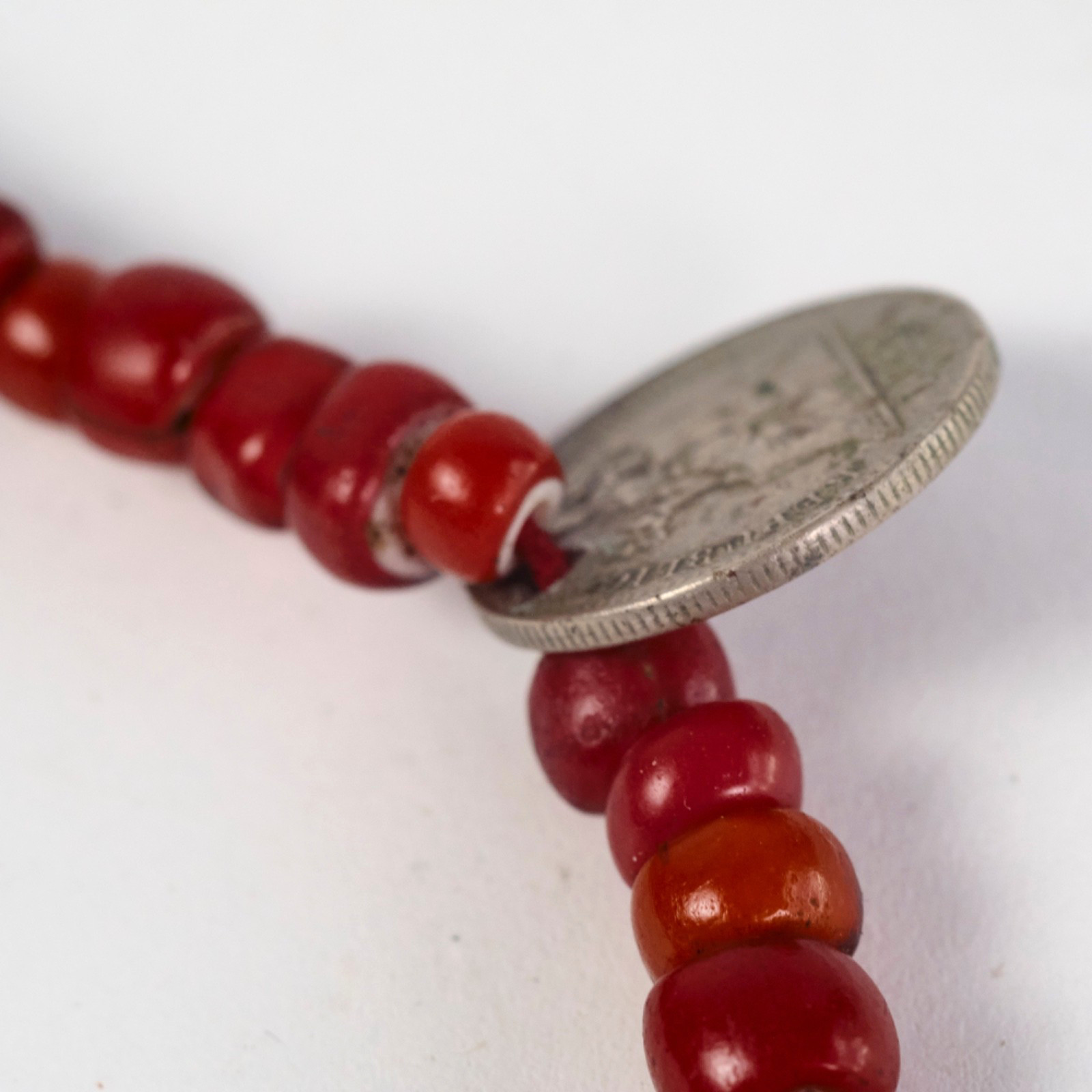 Antique Guatemalan Chachal Red Bead & Coin Necklace – Venetian Glass Handmade