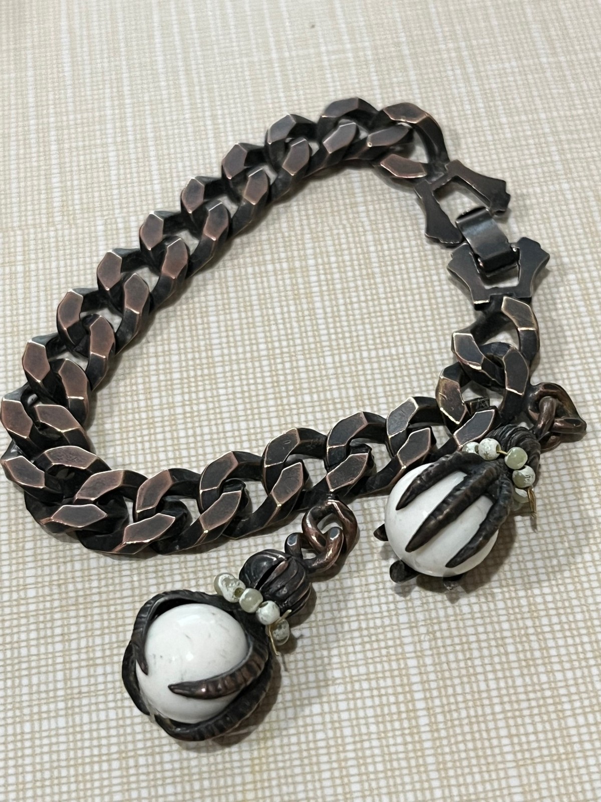 Vintage 7.25″ Curb Chain Heavy Gothic BRACELET 2 Ball & Claw Charms Unusual