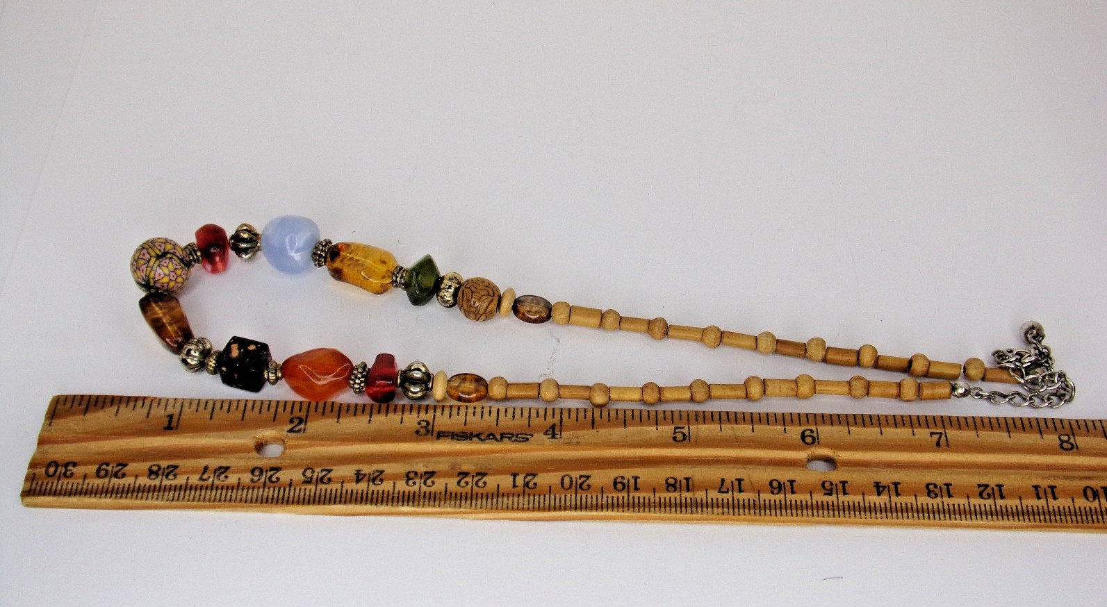 Artisan Beaded Necklace – Handcrafted with Wood, Glass, Resin & Metal Accents