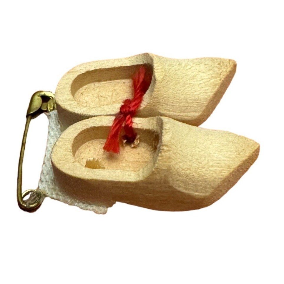 Miniature Wooden Clogs Pin Dutch Souvenir Handcrafted Vintage Collectible Brooch