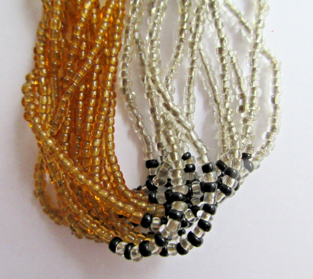 Multi Strand Twisted Woven Sead Bead Beaded Black Bronze Silver Necklace 22″
