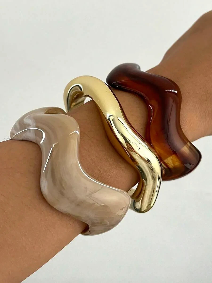 Vintage Wavy Acrylic Resin Bracelet Set Stackable Women’s Bangle